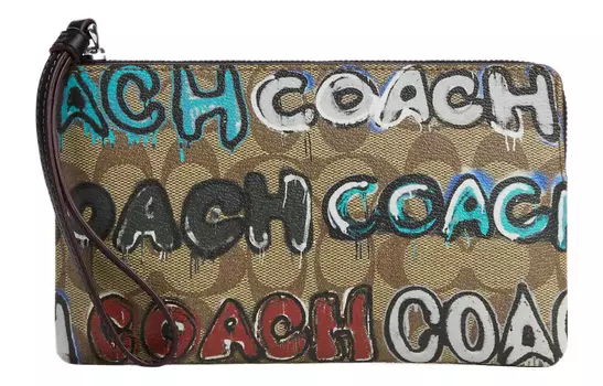 COACH Сумка-клатч Mint+Serf Corner Zip Collaboration из холста и кожи, маленький размер, женская, цвета хаки