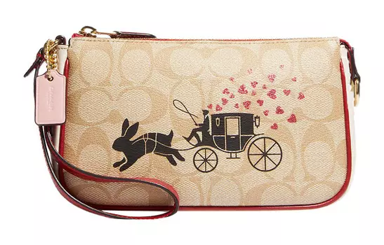 COACH Сумка-клатч Nolita из холста с кожей для маджонга, небольшого размера, женская, цвета хаки и розовый