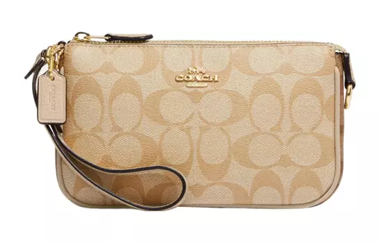 COACH Сумка-клатч Nolita из холста с отделкой из шагреневой кожи, женская, коричневого цвета, маленького размера