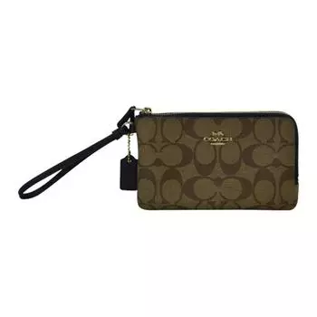 COACH Сумка-клатч с двухслойной монограммой на угловой молнии и кожаным ремешком на запястье, женская, темно-хаки