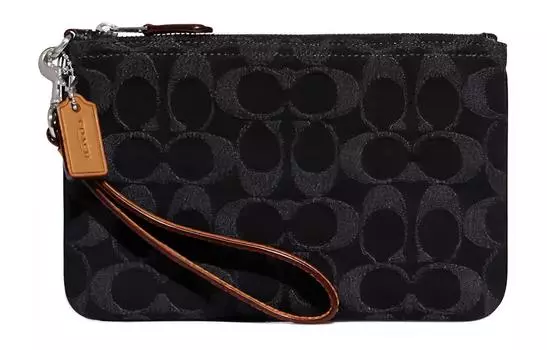 COACH Сумка-клатч Trumpets из денима с кожаным ремешком на запястье, женская, черная