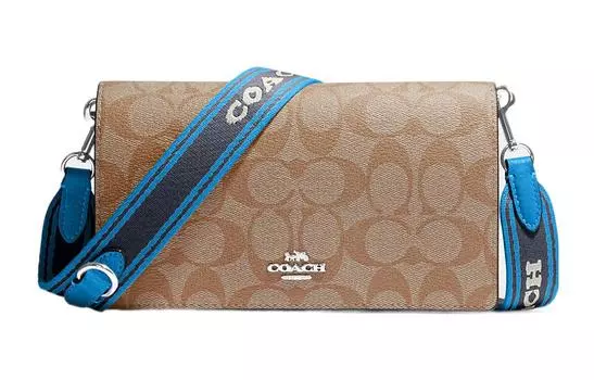COACH Сумка-конверт Anna Canvas с кожей, женская, коричнево-синяя