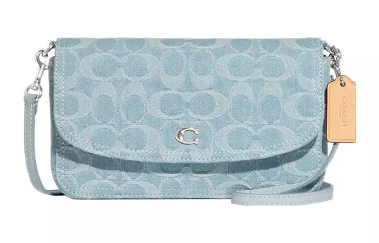 COACH Сумка-конверт Hayden Denim с изысканной телячьей кожей, сумка через плечо, женская сумка Trumpets, синяя