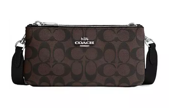 COACH Сумка-конверт из искусственной кожи, сумка через плечо, сумка-трубы, женская, черно-коричневая