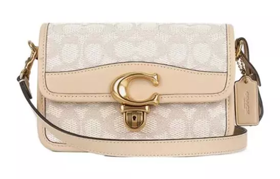 COACH Сумка-конверт из коровьей кожи с текстилем, женская сумка через плечо цвета слоновой кости с бежевым