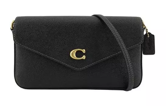 COACH Сумка-конверт из кожи Wyn, сумка через плечо, маленькая, женская, черная