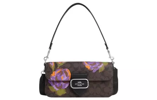 COACH Сумка-конверт Morgan Signature из холщовой ткани с покрытием и гладкой кожей, женская, темно-коричневого цвета