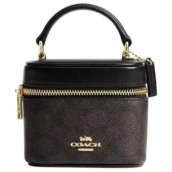 COACH Сумка-коробка AvaCrossbody из коровьей кожи, сумка через плечо, женская, небольшого размера, темно-коричневого и черного цвета