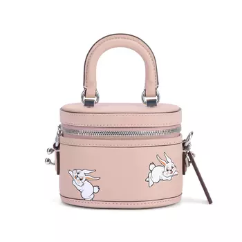 COACH Сумка-коробка Baymax Rabbit из коровьей кожи Collaboration Trail, сумка через плечо, женская, мини, розовая