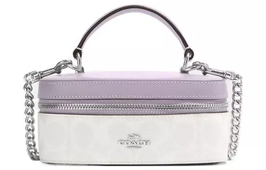 COACH Сумка-коробка из холста с кожей, дамская сумочка, сумка через плечо, сумка-трансформер Trumpets, женская, белая и фиолетовая