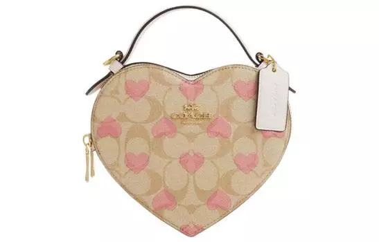 COACH Сумка-коробка из ПВХ с сердцем из коровьей кожи, сумка на плечо, сумка-трубы, женская, светло-хаки