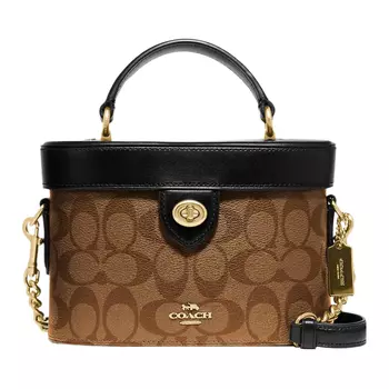 COACH Сумка-коробка Kay из ПВХ с кожей, сумка на плечо, сумка через плечо, маленькая женская сумка, черно-коричневая с монограммой