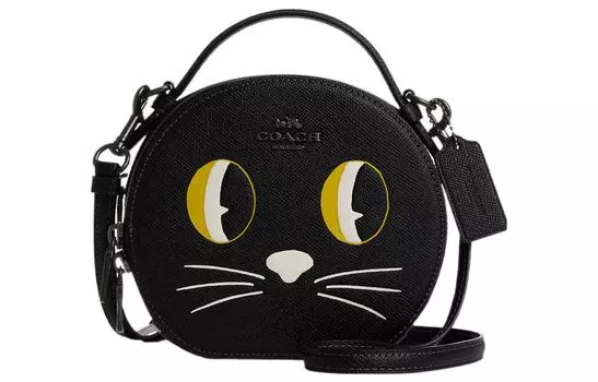 COACH Сумка-кошелек Canteen с вышивкой крестом, кожаная, через плечо, маленькая, женская, черного цвета