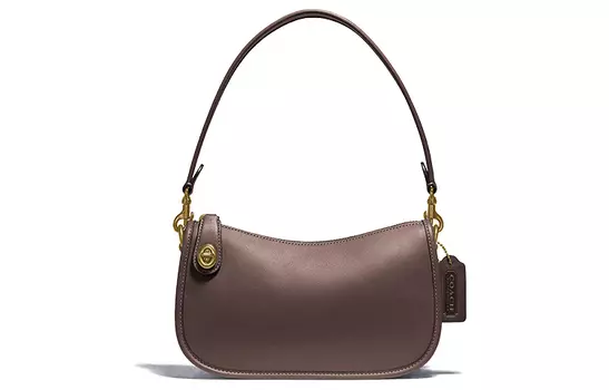 COACH Сумка-кошелек через плечо Swinger Leather, женская, коричневая, с кленовым листом
