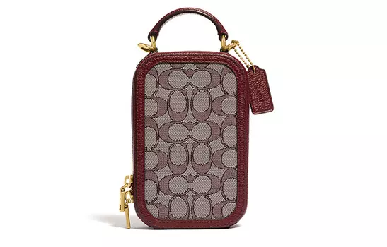 COACH Сумка-кошелек для мобильного телефона из коровьей кожи с тканью Alie, портативная сумка через плечо, женская, красного цвета