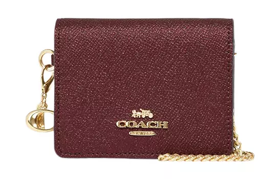 COACH Сумка-кошелек из блестящей кожи твила, мини-сумка через плечо, женская, бордового цвета