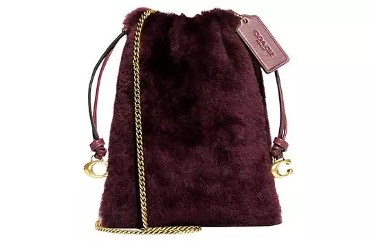COACH Сумка-кошелек из овчины, с удобным доступом, через плечо, небольшого размера, женская, темно-коричневого цвета