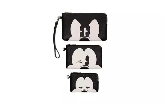 COACH Сумка-кошелек на запястье из зернистой кожи с угловой молнией от Disney Collaboration, большого размера, женская, бронзового и черного цветов