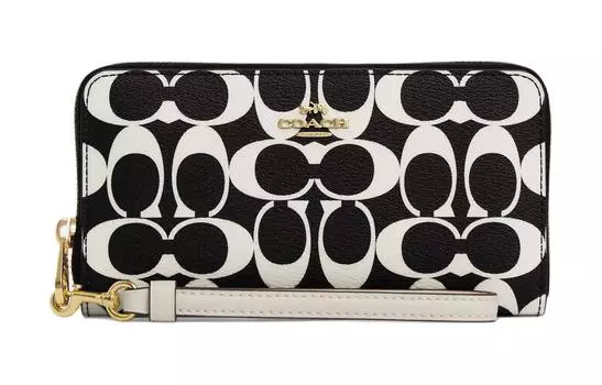 COACH Сумка-кошелек на запястье из холста с кожей, женская, черно-белая