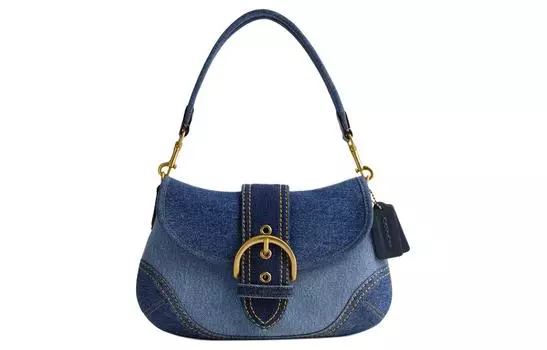 COACH Сумка-кошелек Soho Denim с переработанной кожей, большой размер, женская, джинсовая, синяя