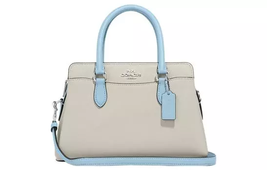 COACH Сумка-купол из кожи Cross Grain, женская, серо-синего цвета, среднего размера