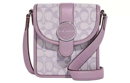 COACH Сумка квадратная Lonnie Fabric из коровьей кожи в стиле пэчворк, маленькая, через плечо, женская, фиолетово-сиреневого цвета