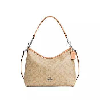 COACH Сумка LAUREL из плотного холста с гладкой кожей на одно плечо, большая женская, коричневого цвета