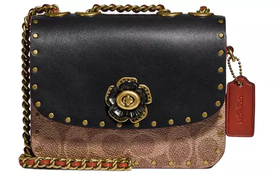 COACH Сумка Madison Coated Canvas с телячьей кожей, квадратная, через плечо, мини, женская, черная с монограммой