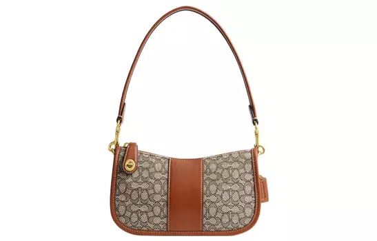 COACH Сумка-маджонг из ткани и кожи Swinger, женская, коричневого цвета