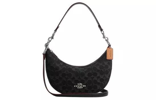 COACH Сумка-мессенджер Aria Denim Crescent, среднего размера, женская, черная