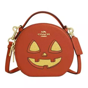 COACH Сумка-мессенджер Canteen Cross-Stitch из кожи, сумка через плечо, маленькая женская, золотистая, разноцветная, темно-оранжевая