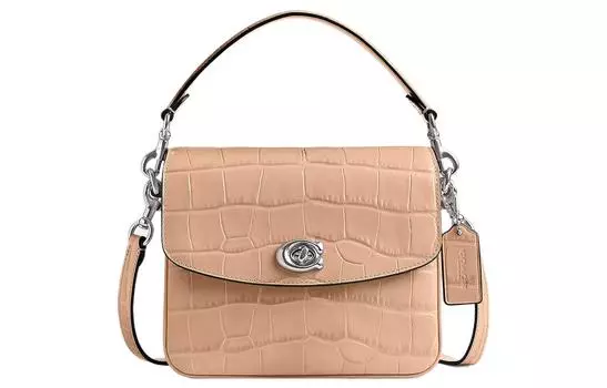 COACH Сумка-мессенджер Cassie из телячьей кожи, квадратная, небольшого размера, через плечо, женская, серебристого и светло-желтого цвета
