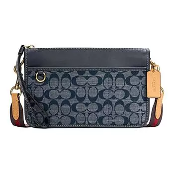 COACH Сумка-мессенджер Heritage Canvas с кожаной сумкой, сумка на плечо, сумка через плечо, средний размер, унисекс, джинсово-синий, монограмма