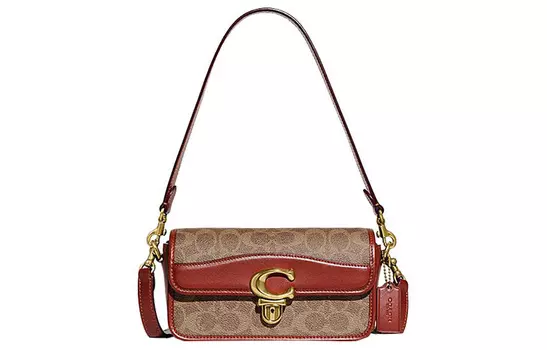 COACH Сумка-мессенджер из коровьей кожи, маленькая квадратная сумка, женская, коричнево-красная