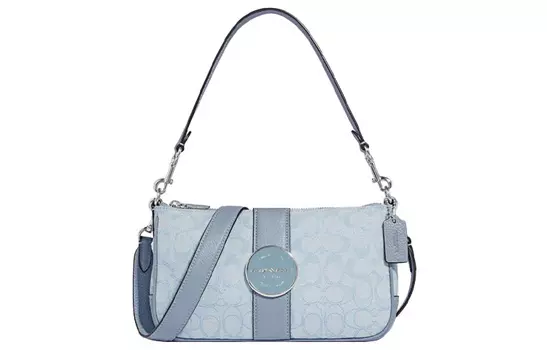 COACH Сумка-мессенджер из коровьей кожи Lonnie Fabric, лоскутное плетение, портативная сумка через плечо, женская, синяя