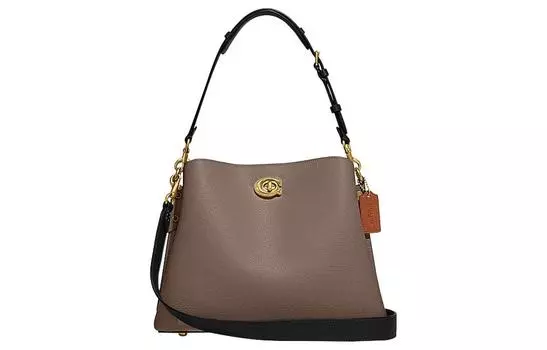 COACH Сумка-мессенджер из спилка коровьей кожи Willow, женская, коричневого/черного цвета
