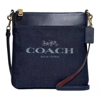 COACH Сумка-мессенджер Kitt Jacquard с изысканной телячьей кожей, сумка через плечо, небольшого размера, женская, джинсовая, синяя