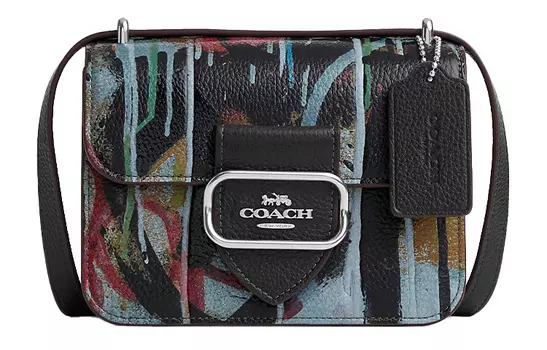 COACH Сумка-мессенджер MINT+SERF Morgan 18 Collaboration, кожаная, через плечо, маленькая, женская, черного цвета