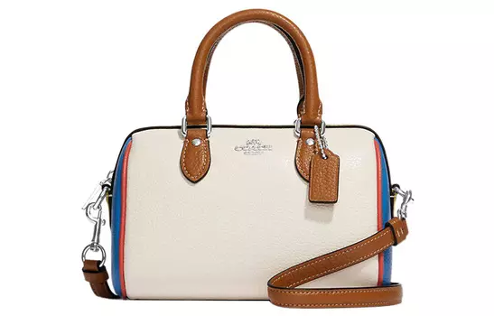 COACH Сумка-мессенджер Rowan Leather Boston Bag через плечо, женская, белого и синего цвета, небольшого размера