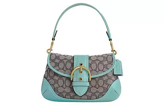 COACH Сумка-мессенджер Soho Fabric с кожаным принтом в виде полумесяца, обычная женская, синяя и серая