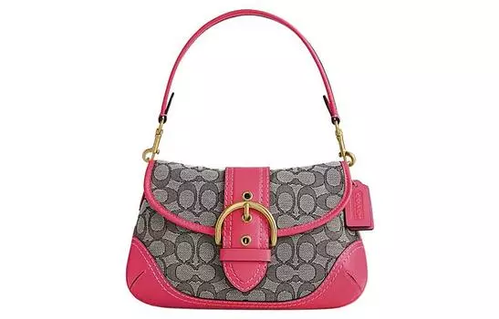 COACH Сумка-мессенджер Soho Fabric с кожаным принтом в виде полумесяца, женская, клубнично-красная и серая