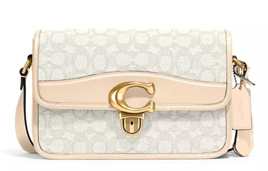 COACH Сумка-мессенджер Studio из коровьей кожи, через плечо, стандартная женская, цвета слоновой кости, с монограммой
