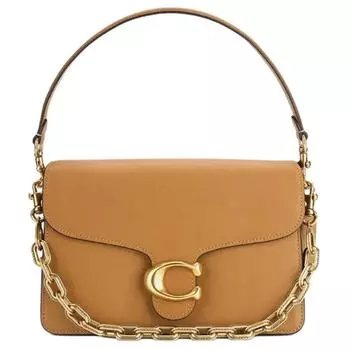 COACH Сумка на плечо из кожи коровы, полосатая, среднего размера, женская, цвета меда и коричневого