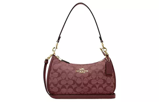 COACH Сумка на плечо из ткани Teri с коровьей кожей, женская, бордового цвета