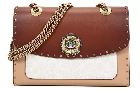 COACH Сумка Parker Canvas Chain Bag Crossbody Bag, женская, среднего размера, коричнево-красная, с монограммой