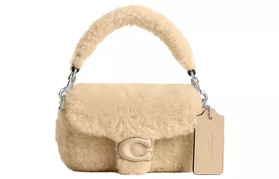 COACH Сумка-подушка из овчины полосатого цвета с кожаной подушкой, сумка через плечо, сумка через плечо, мини-сумка для женщин, серебристо-кремового цвета