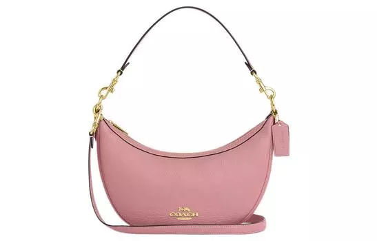 COACH Сумка-полумесяц из кожи, женская, среднего размера, золотистого и розового цвета