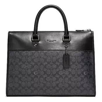COACH Сумка-портфель из холста с кожей, сумка через плечо, большой размер, мужская, угольно-черного цвета