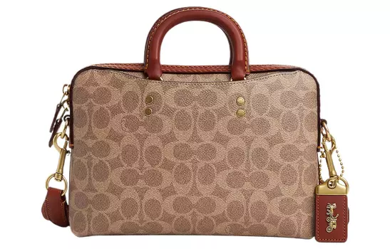 COACH Сумка-портфель Rogue из парусины с кожаным чехлом на одно плечо, через плечо, мужская, среднего размера, цвет «чайный коричневый»