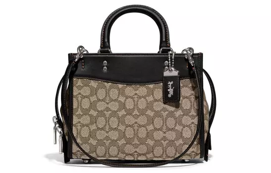 COACH Сумка Rogue Fabric With Glove из дубленой кожи, через плечо, среднего размера, женская, серо-черного цвета